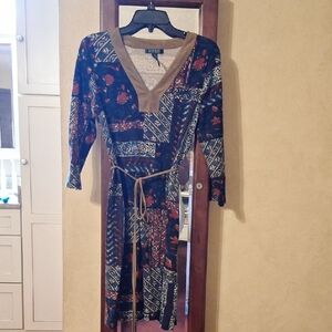 100% Cotton Patterened Ralph Lauren 3/4 Sleeve Dress With Belt